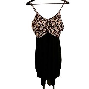 Kate Kasin Layered Leopard Print Shark Bite Hem Mini Dress Medium